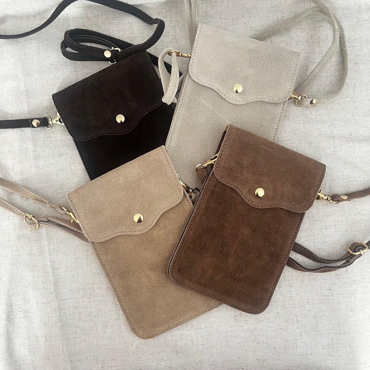 Leren telefoontas creme