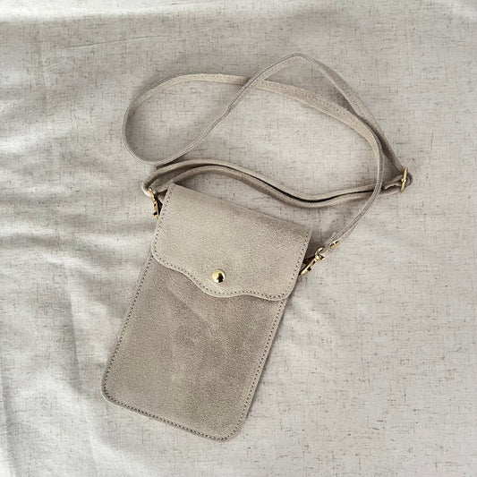 Leren telefoontas creme