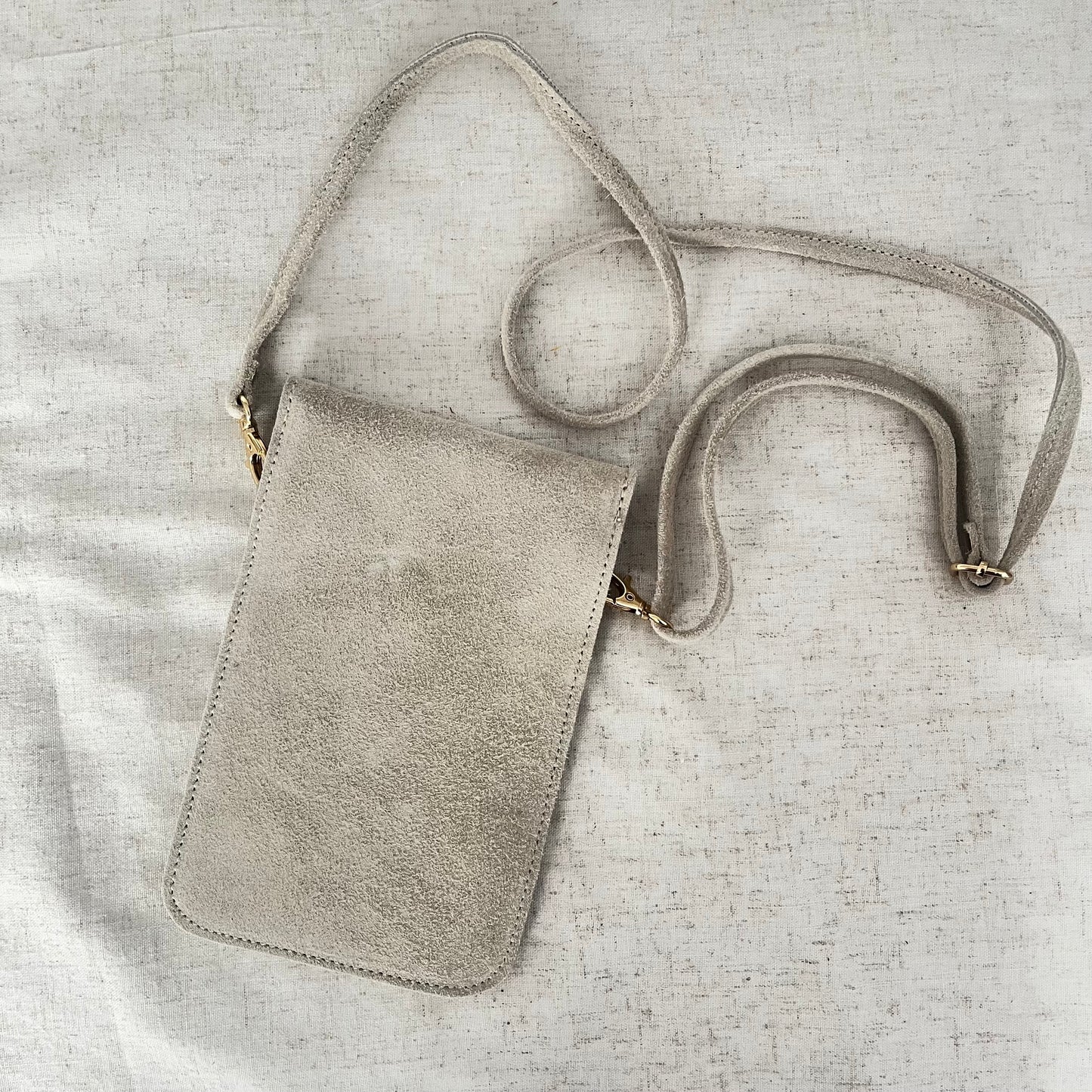 Leren telefoontas creme