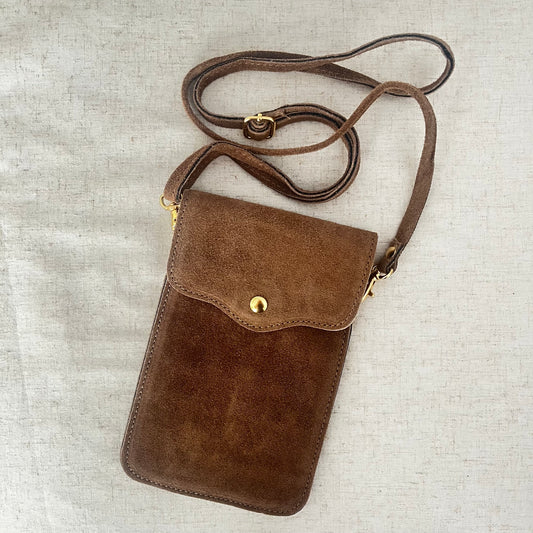 Leren telefoontas taupe