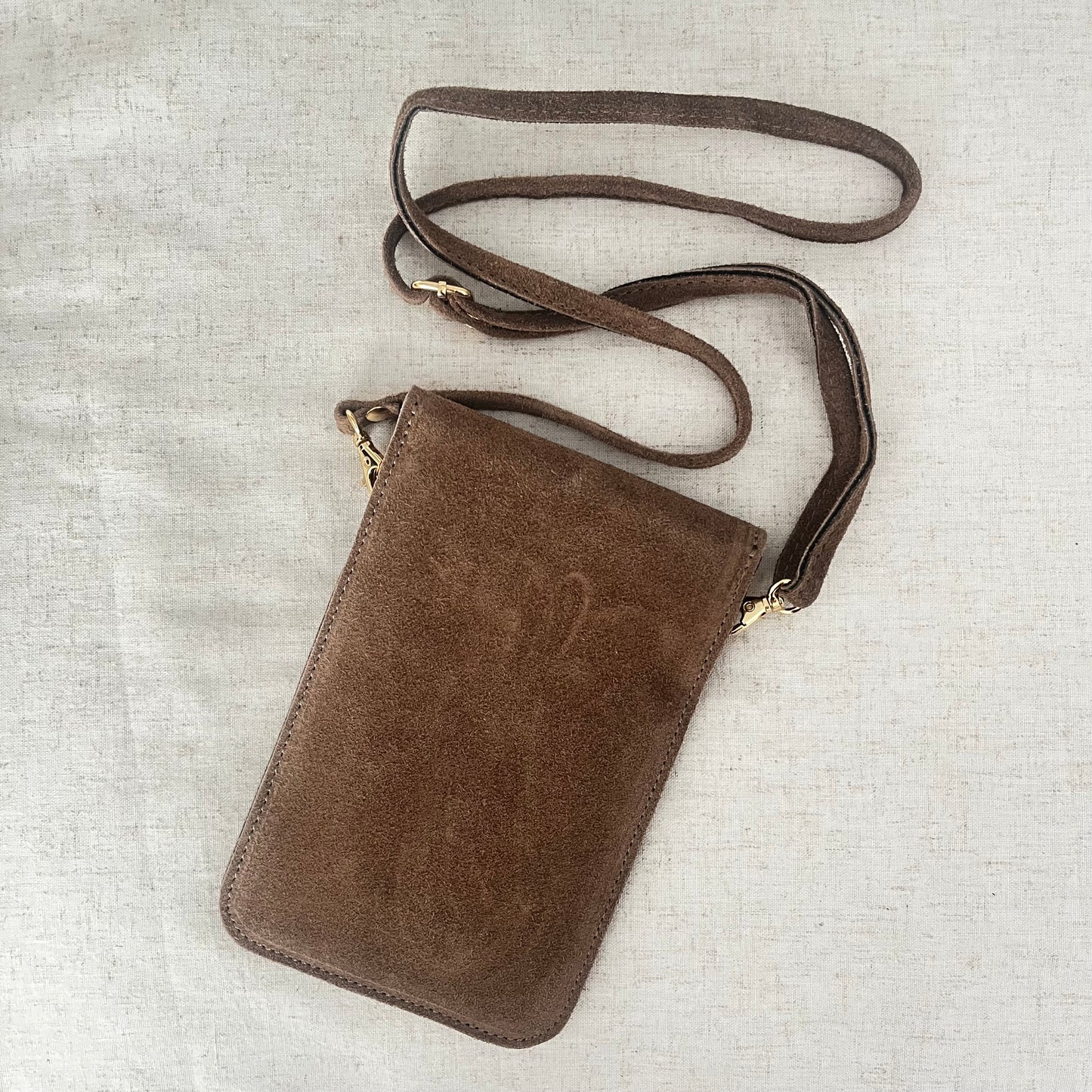 Leren telefoontas taupe