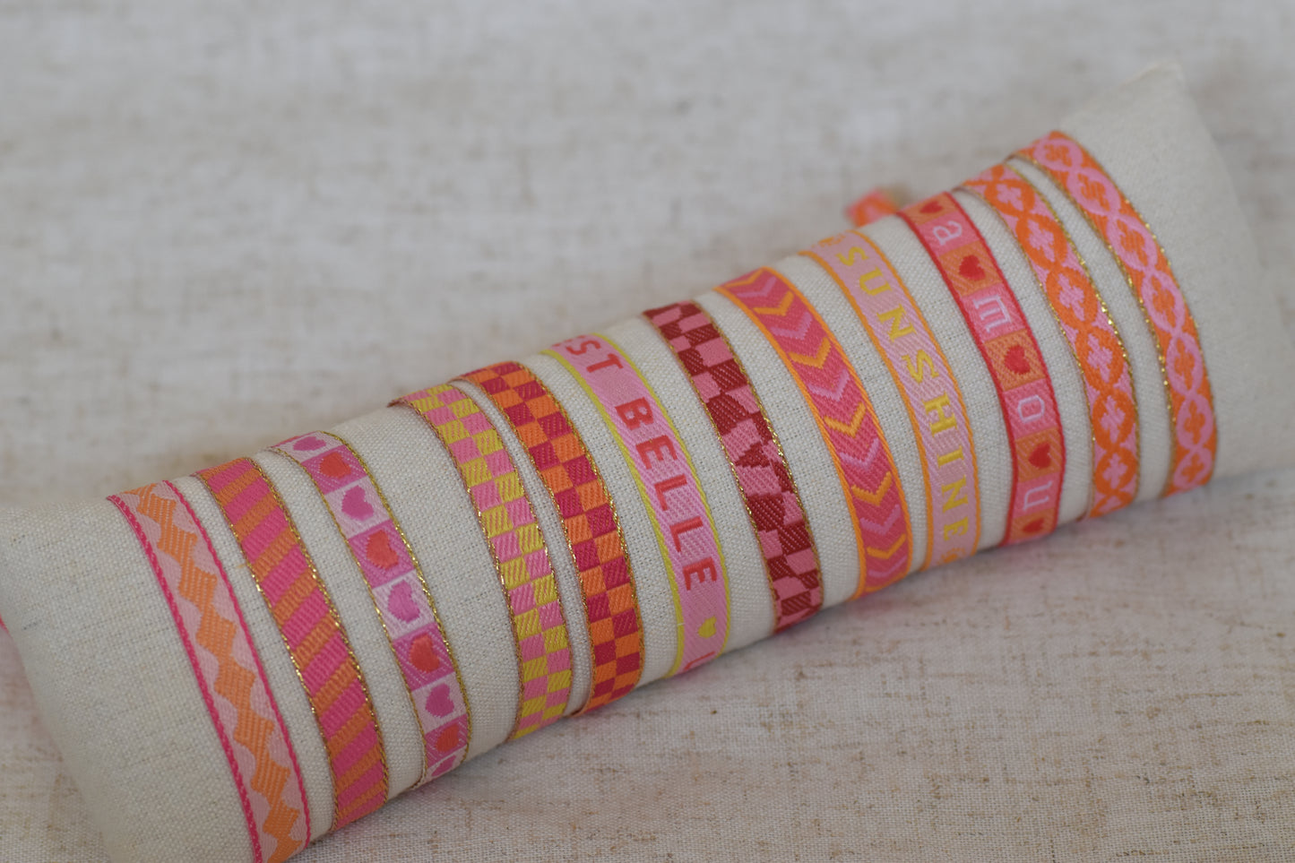 Lintarmband roze/oranje