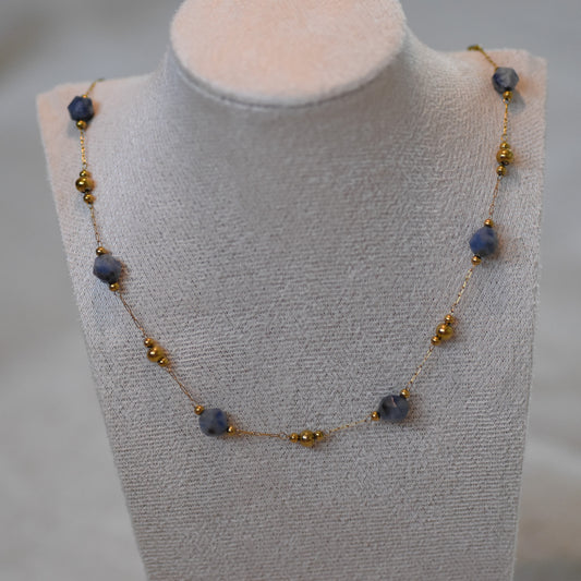 RVS ketting Fleur donkerblauw