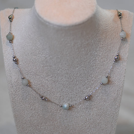 RVS ketting Fleur lichtblauw zilver