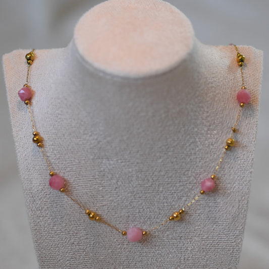 RVS ketting Fleur roze