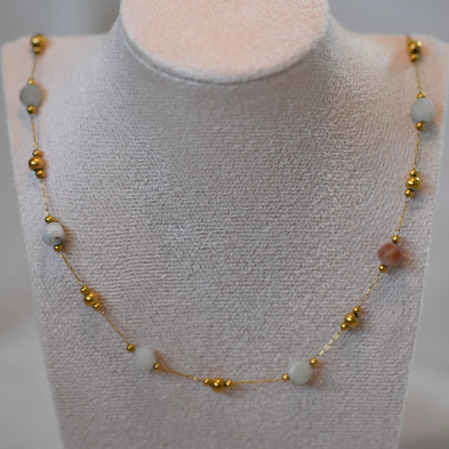 RVS ketting Fleur lichtblauw goud