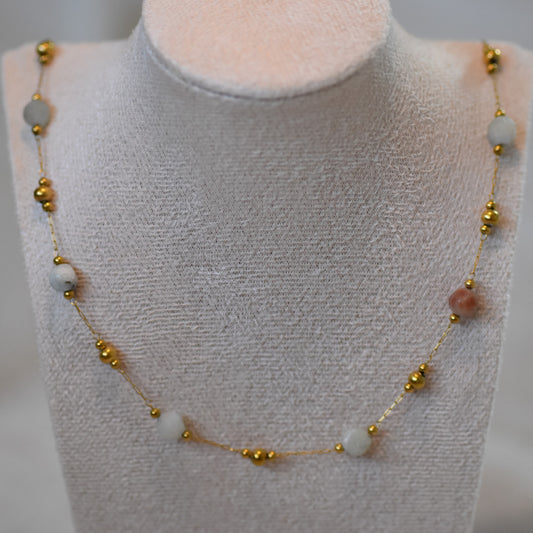 RVS ketting Fleur lichtblauw goud