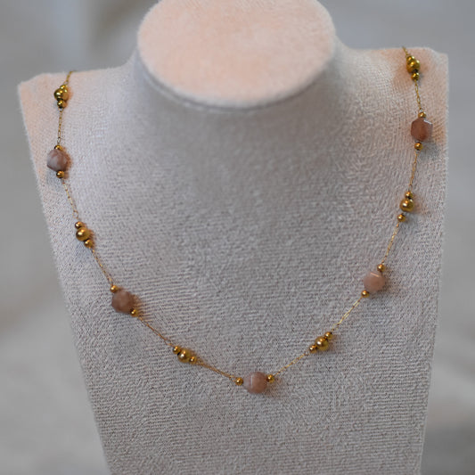 RVS ketting Fleur bruin goud