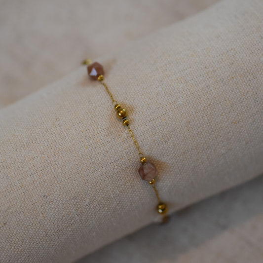 RVS armband Fleur bruin goud