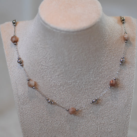 RVS ketting Fleur bruin zilver