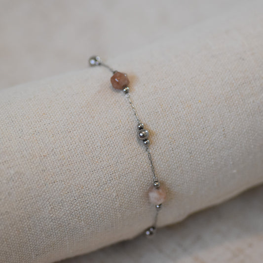 RVS armband Fleur bruin zilver