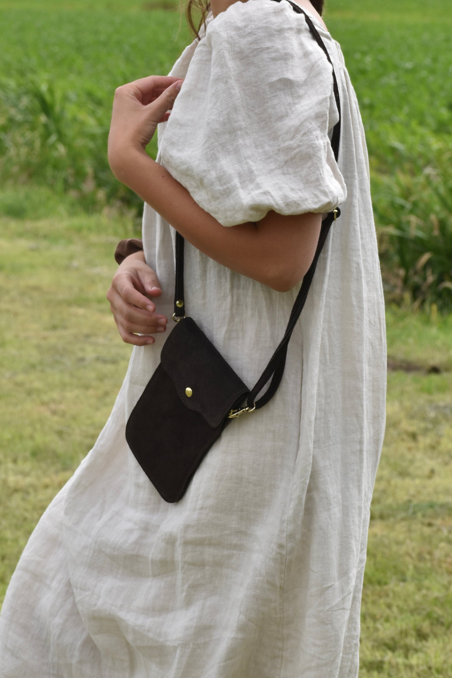 Leren telefoontas bruin