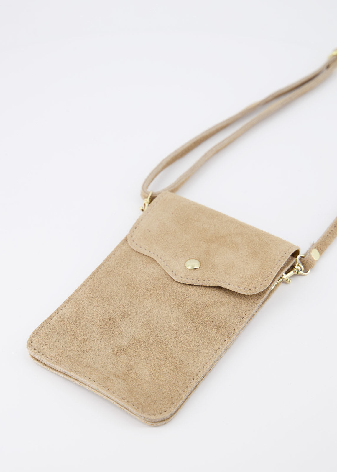 Leren telefoontas zand